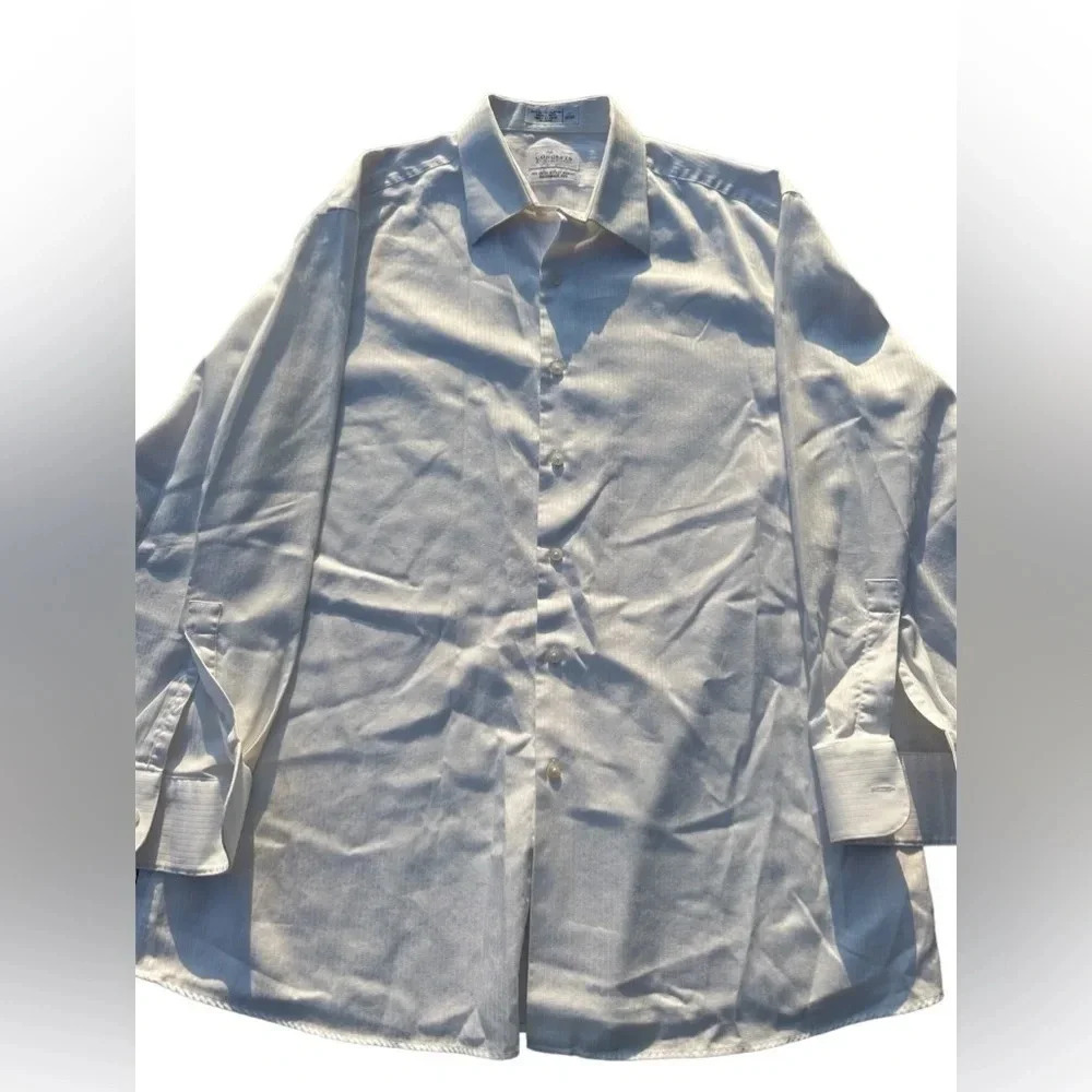 Concepts by Claiborne Modern Fit White Striped Collared Button Down Shirt Sz 17